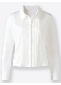 Dames Jerseyblouse met plooien in ecru ,maat 38, WITT, 62% Katoen, 38% Polyester