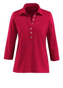 Dames Poloshirt met lange knoopsluiting in kersenrood ,maat 36, WITT, 50% Katoen, 50% Modal