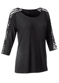 Dames Kanten shirt met glittersteentjes in zwart ,maat 36, WITT, 95% Viscose, 5% Elastan. Kant: 100% Katoen