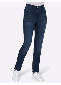 Dames High waist jeans in licht toelopend model in dark-blue ,maat 19, WITT, 81% Katoen, 17% Polyester, 2% Elastan