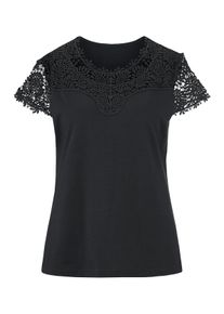 Dames Kanten shirt met ondoorzichtige elementen in zwart ,maat 36, WITT, 50% Katoen, 50% Modal. Kant: 100% Polyester