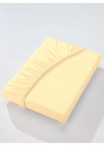 Biberna unisex Hoeslaken in vanillegeel ,maat 1 st. 140x200 - 160x220 cm, Witt, 97% Katoen, 3% Elastan