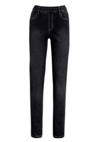 Dames High waist jeans met hoge comfortband rondom in black denim ,maat 19, WITT, 81% Katoen, 17% Polyester, 2% Elastan