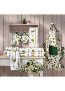 unisex keukenset in wit/geel ,maat 22x22 cm, 2 - Pannenlappen, WITT, 100% Katoen