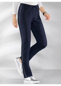 Dames Stretchbroek met glitterstrepen opzij in marine ,maat 38, WITT, 83% Polyester, 13% Viscose, 4% Elastan