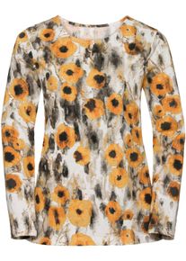 Dames Shirt met lange mouwen en bloemenpatroon in geel geprint ,maat 38, WITT, 100% Katoen