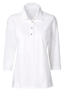 Dames Poloshirt met details van gehaakt kant in wit ,maat 38, WITT, 50% Katoen, 50% Modal
