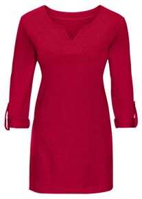 Dames Lang shirt met opstroopbare mouwen in bordeaux ,maat 38, WITT, 100% Katoen