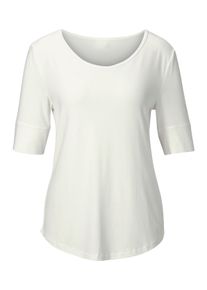 Dames T-shirt met dubbellaagse mouwboordjes in wolwit ,maat 36, WITT, 95% Viscose, 5% Elastan