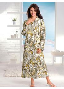 Dames Ochtendjas in rietgroen gedessineerd ,maat 36/38, WITT, 100% Polyester