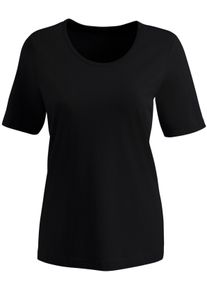 Dames Shirt met korte mouwen in getailleerd model in zwart ,maat 38, WITT, 100% Katoen