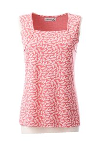 Dames Tanktop met vierkante hals in zalm/ecru gedessineerd ,maat 36, WITT, 50% Katoen, 50% Modal