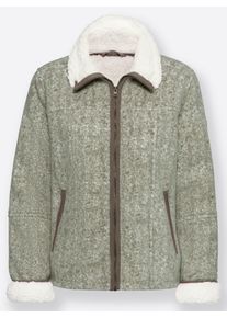 Dames Fleecejack met teddyvoering in kaki gemêleerd ,maat 38, WITT, 100% Polyester