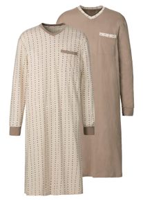 Heren Nachthemd in bruin + beige geprint ,maat 60/62, Witt, 100% Katoen