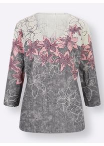 Dames Shirt met print en geschulpte hals in steengrijs/mauve bedrukt ,maat 36, WITT, 95% Polyester, 5% Elastan