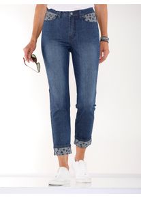 Dames Jeans met pijpomslag in hartjesdessin in blue-stonewashed ,maat 38, WITT, 70% Katoen, 29% Polyester, 1% Elastan