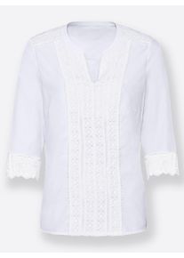 Dames Comfortabele blouse met kant in wit ,maat 36, WITT, 50% Katoen, 50% Polyester. Kant: 100% Katoen