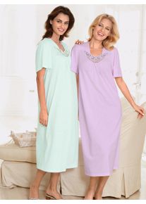 Ascafa Dames Nachthemden met korte mouwen in lila + mint ,maat 36/38, Witt, 100% Katoen