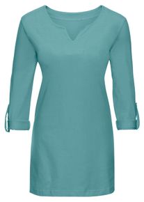 Dames Lang shirt met opstroopbare mouwen in turquoise ,maat 38, WITT, 100% Katoen