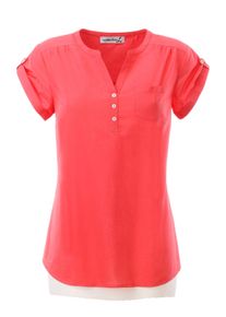 Dames Blouse met korte mouwen en korte knoopsluiting in koraalrood ,maat 36, WITT, 100% Katoen