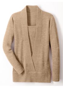 Damen 2-in-1-Pullover mit Schalkragen-Optik in goldfarben-meliert ,Gr&ouml;&szlig;e 56, WITT, 90% Polyacryl, 10% metallisierte Fasern
