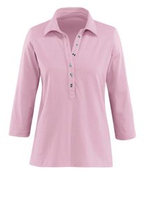 Dames Poloshirt met lange knoopsluiting in roze ,maat 36, WITT, 50% Katoen, 50% Modal