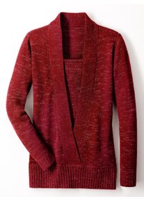 Damen 2-in-1-Pullover mit Schalkragen-Optik in rot-meliert ,Gr&ouml;&szlig;e 38, WITT, 90% Polyacryl, 10% metallisierte Fasern