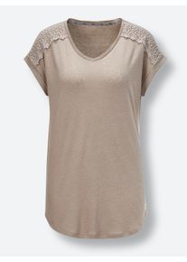 CREATION L PREMIUM Dames Shirt met V-hals in sesam ,maat 36, Witt, 50% Linnen, 50% Viscose