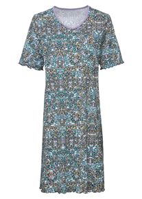 Dames Nachthemd met patroon in blauw geprint ,maat 36/38, WITT, 100% Katoen