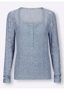 Heine Dames Shirt met lange mouwen en knoopsluiting in bleu ,maat 34, Witt, 50% Polyamide, 40% Katoen, 10% Elastan