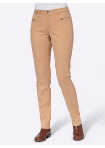Dames Broek met diagonale sierstiksels in camel ,maat 36, WITT, 96% Katoen, 4% Elastan