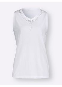 Dames Shirttop met siersteentjes in wit ,maat 56, WITT, 100% Katoen
