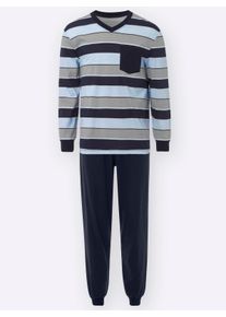 Heren Pyjama in marine gestreept ,maat 44/46, WITT, 100% Katoen