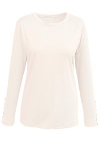 Dames Shirt met lange mouwen en sierknoopsluiting in wolwit ,maat 38, WITT, 100% Katoen