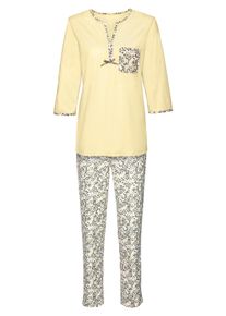 wäschepur Dames Pyjama in vanille/grijs bedrukt ,maat 36/38, Witt, 100% Katoen
