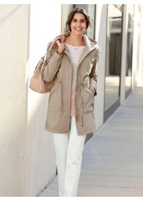 Dames Lange jas van licht crash-materiaal in sesam ,maat 36, WITT, 85% Polyester, 15% Polyamide