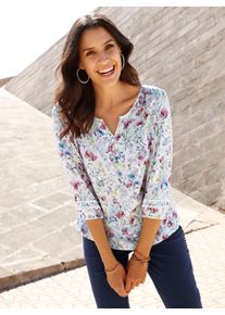 Damen Schlupfbluse mit Spitzen-Details in bunt-gemustert ,Größe 52, WITT, 100% Viskose. Spitze: 100% Polyester