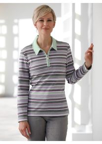 Dames Poloshirt met korte ritssluiting in resedagroen/grijs gestreept ,maat 38, WITT, 60% Katoen, 40% Polyester