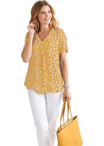 Damska Navliekacia blúzka, listy, čistá viskóza žltá potlač veľkosť 56