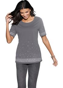 Dames Shirt met korte mouwen, versierd met steentjes steengrijs Maat 52
