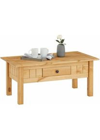 Idimex Table basse de salon cancun rectangulaire en bois avec 1 tiroir, en pin massif finition teintée/cirée - Naturel