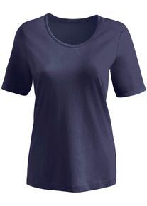Dames Shirt met korte mouwen in getailleerd model in nachtblauw ,maat 38, WITT, 100% Katoen