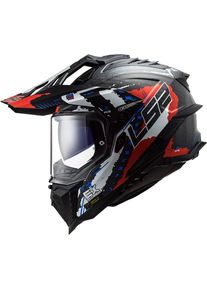 LS2 MX701 Explorer Carbon Extend, endurohelm , kleur: Mat Zwart/Rood/Wit/Blauw , maat: S