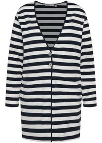 Ulla Popken Dames Gebreid vest marine / wit M-L