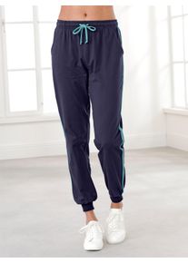 Dames Vrijetijdsbroek met comfortband met tunnelkoord in nachtblauw ,maat 38, WITT, 100% Katoen