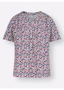 Dames Blouse met korte mouwen van crêpe in ecru geprint ,maat 38, WITT, 100% Polyester