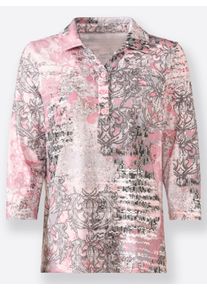 Dames Poloshirt met coupenaden in hortensia/steengrijs bedrukt ,maat 38, WITT, 92% Polyester, 8% Elastan