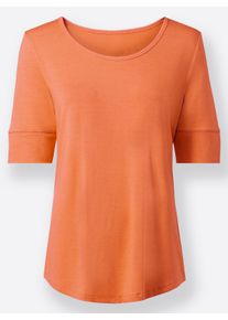 Dames T-shirt met dubbellaagse mouwboordjes in papaya ,maat 36, WITT, 95% Viscose, 5% Elastan