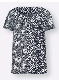 Dames Comfortabele blouse in patchlook in zwart/wit gedessineerd ,maat 38, WITT, 100% Polyester