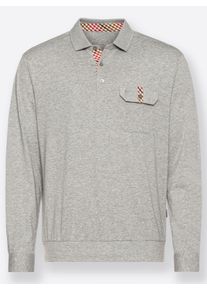 Hajo Herren Langarm-Poloshirt in grau-meliert ,Größe 44/46, Witt, 62% Baumwolle, 38% Polyester